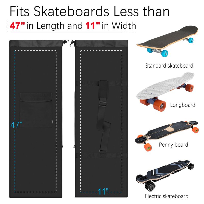 Easecos Longboard Skateboard Bag Portable Skateboard Carry Bag with Outer Pocket, Heavy Duty Longboard Bag with Adjustable Strap, Outdoor Sport Travel Storage Organizer for Men Women, 50" L x 17.1''W