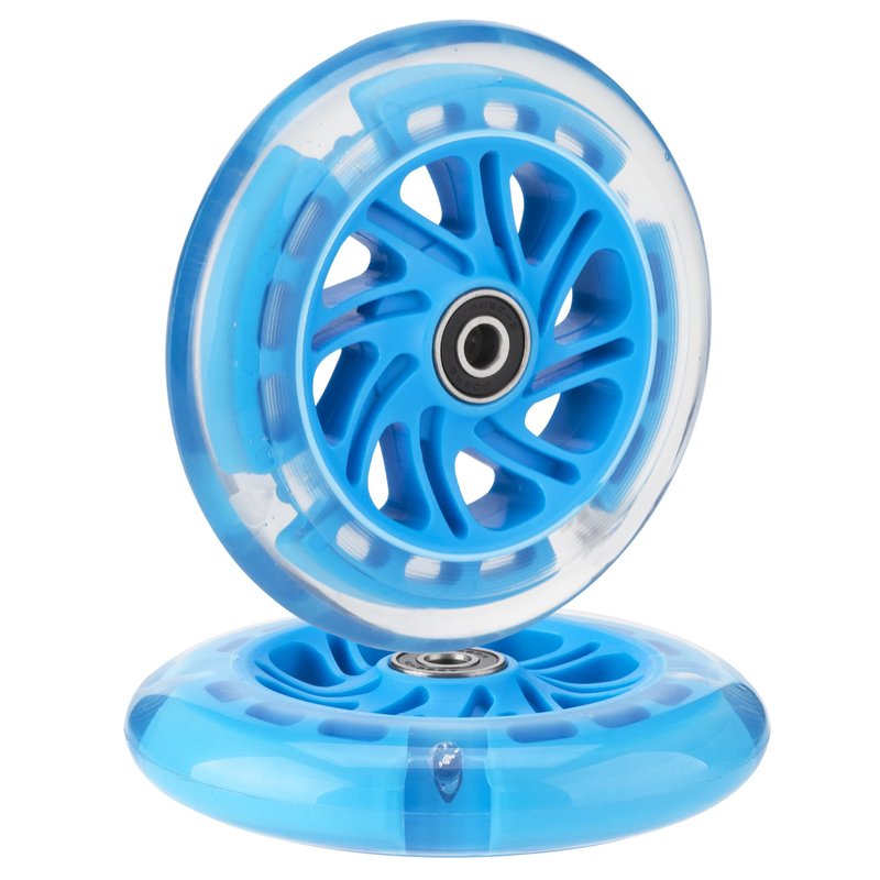 AOWISH 120mm Light-up Scooter Wheels Pair 120mm X 24mm Scooters LED Flash Front Wheels Replacement w/Bearings ABEC-9 for Micro Kickboard, 3-Wheeled Push Scooters (Blue)