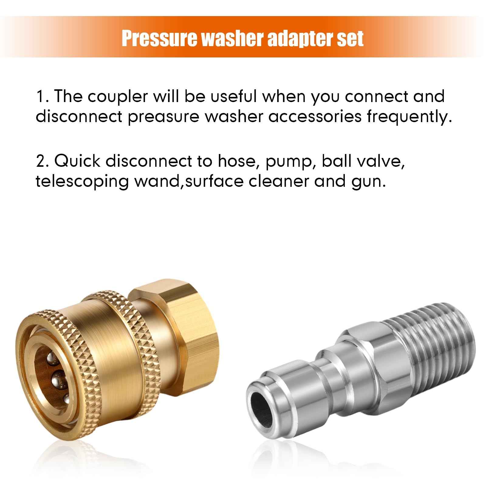Shimeyao 4 Sets NPT 1/4 Inch Pressure Washer Coupler Quick Connect Plug Male Female 1/4 Quick Connect Fittings Pressure Washer Adapters Accessories(1/4 Internal and External Thread)