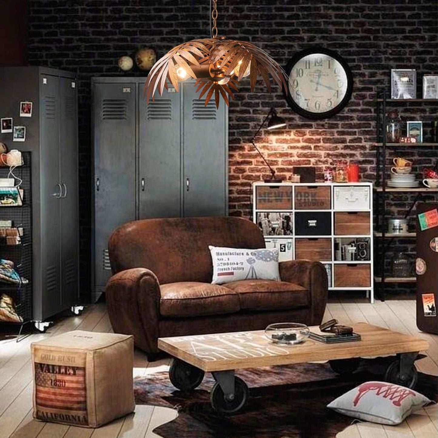 JCPYIUL Vintage Adjustable Tropical Coconut Tree Chandelier Rustic Leaves Pendant Light Palm Coconut Trees Creative Art for Bedroom Hallway Bar Kitchen Hanging Lighting Fixture