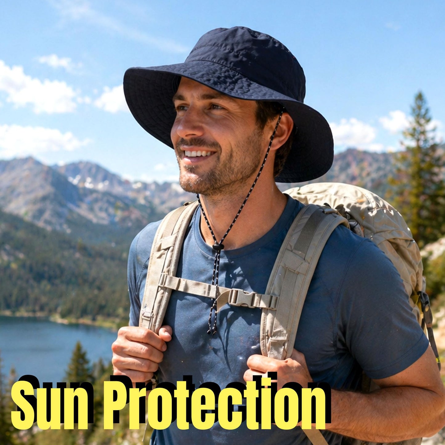 PFFY Packable Sun Bucket Hat for Men Women Outdoor Sun Hats Blue (Loose)