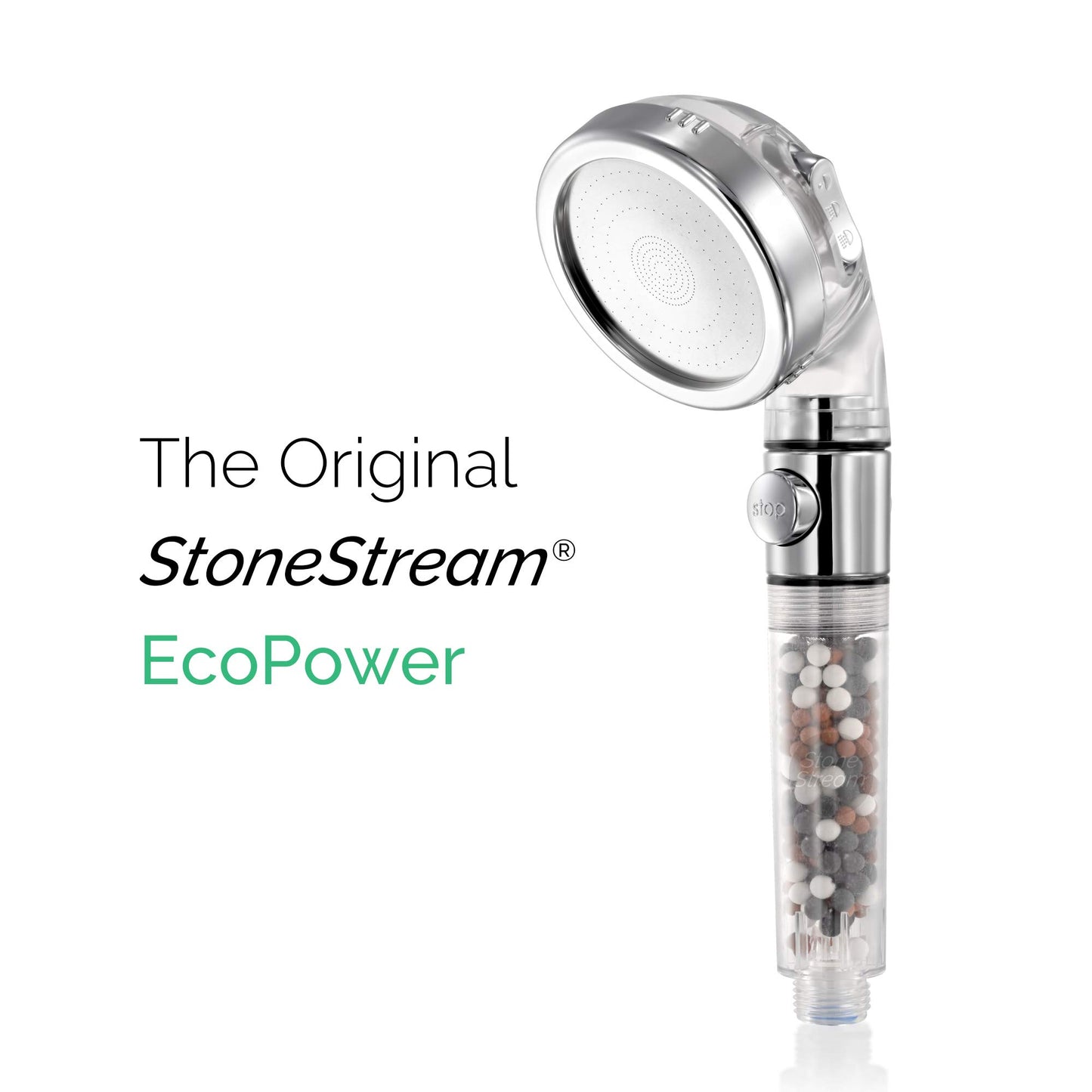 Original StoneStream EcoPower High Pressure Handheld Shower Head + Wall Showerhead Combo