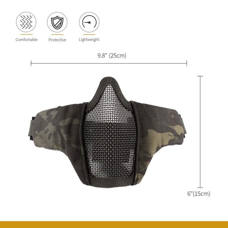 OneTigris 6" Foldable Half Face Mesh Mask Comfortable Adjustable Tactical Lower Face Protective Mask (Black)