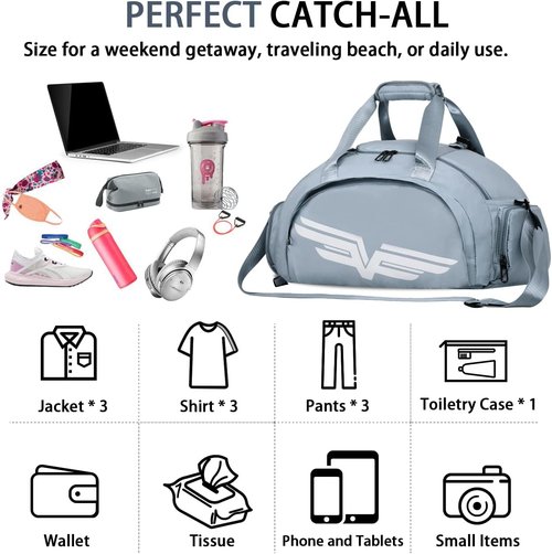 FIORETTO 30L Sports Gym Duffle Bag - Wet Pocket & Shoe Compartment | Versatile Weekender Bag for Women