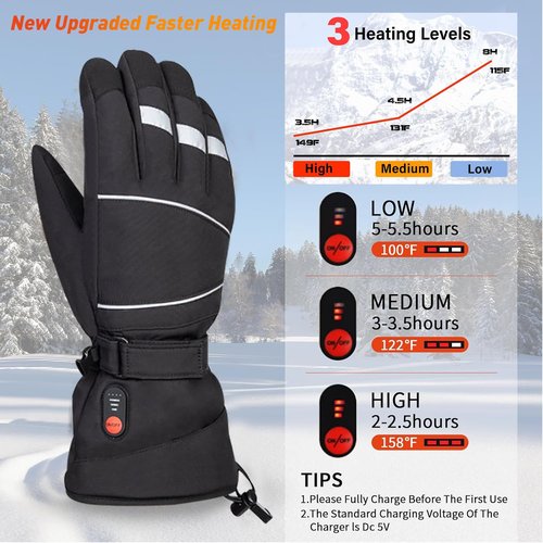 RARE SPACE Heated Gloves for Men Women -7.4V Fast Heating, Waterproof & Upgrade Non-Slip Electric Heating Glove for Motorcycling, Hunting, Skiing, Outdoor Work (Large)
