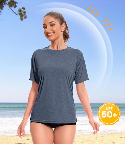 Kinglaman Workout Tops for Women - 5/6 Pack Dry Fit UV Protection Athletic Tees | Ideal for Gym & Yoga