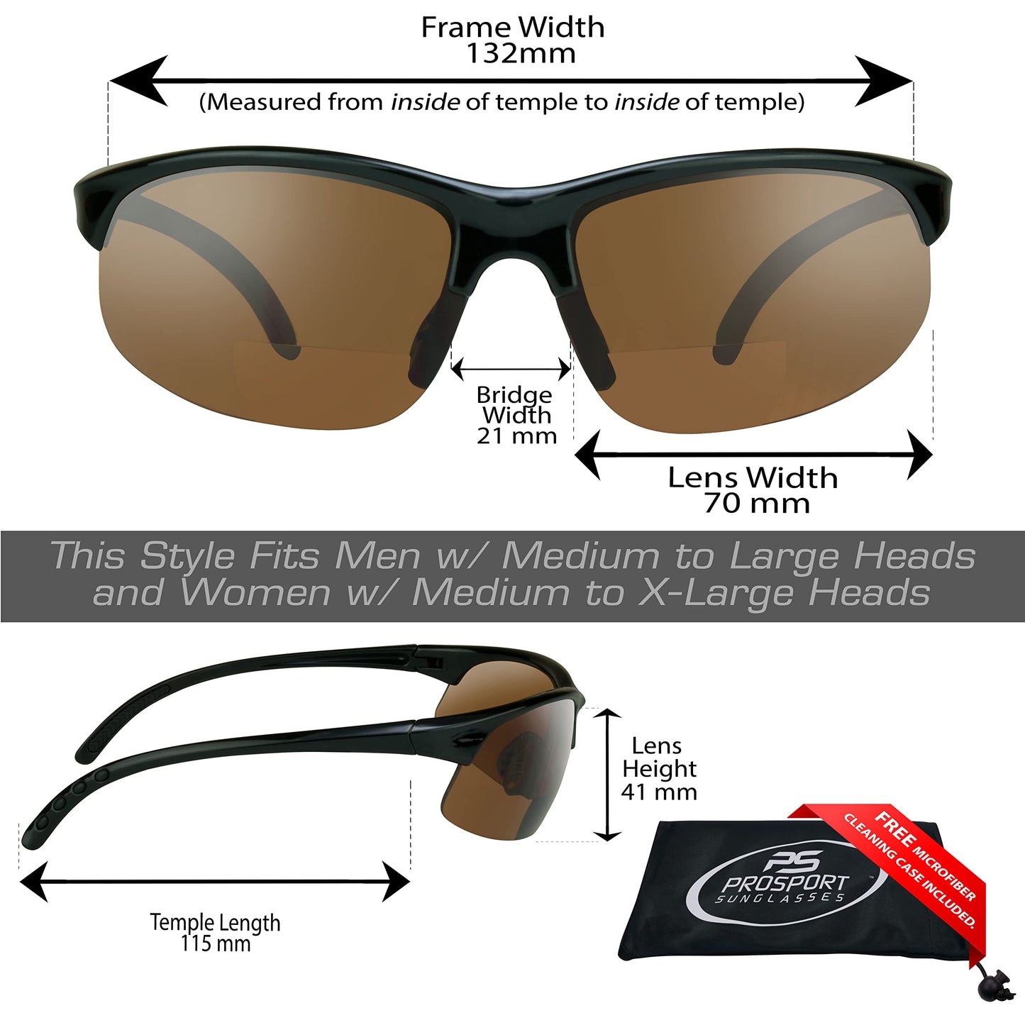 proSPORT BIFOCAL Sunglasses Readers +2.50 High Definition Amber Lens Semi Rimless Sport Frame Mens Womens