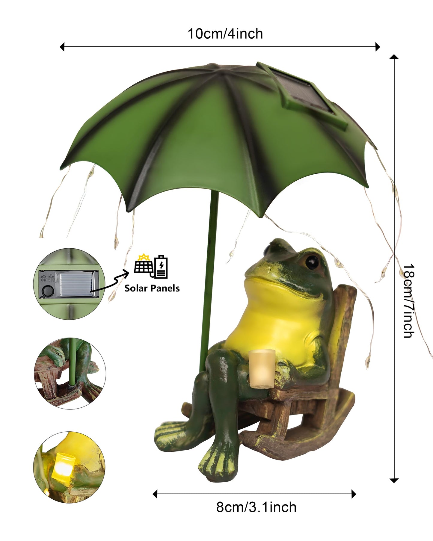 yiilead Frog Garden Statue, Solar Garden Frog Decor, Fairytale Courtyard Accessories Outdoor Figurine Lights, Art Housewarming Gift for Patio,Yard,Lawn Ornament