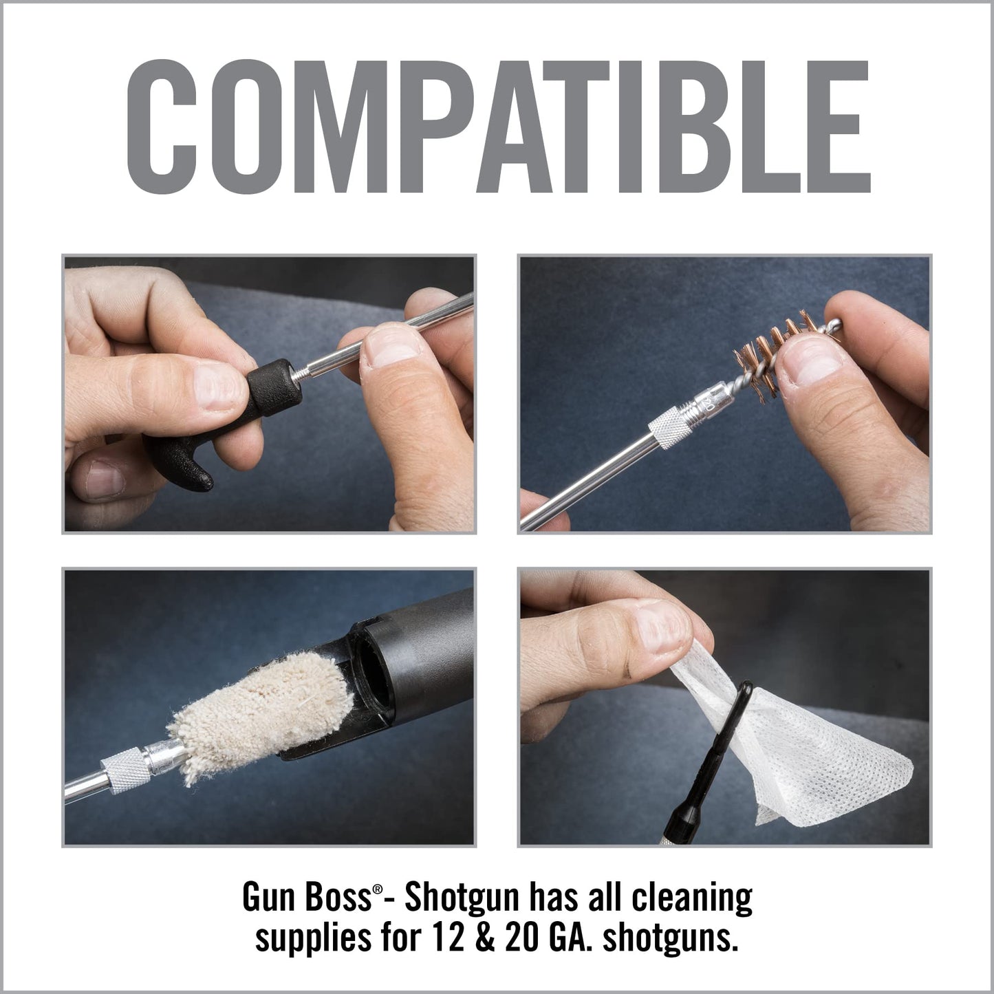 Real Avid Shotgun Cleaning Kit – Compact Cleaning Case for 12 and 20 Gauge with 7 Section Rod, Bronze Brushes, Mops, Bore Patch Tip, Thread Adaptor and 50 Patches - Trap & Hunting Maintenance Kit