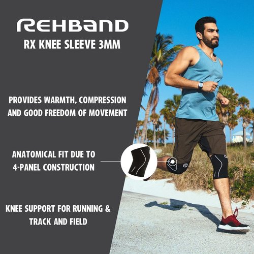 Rehband Knee Sleeve 3mm Neoprene, Lightweight Knee Brace for Endurance and Ball Sports, Unisex Compression Starter Knee-Sleeves, Breathable Running Knee Support, Colour:Black - 1 Pair, Size:Medium