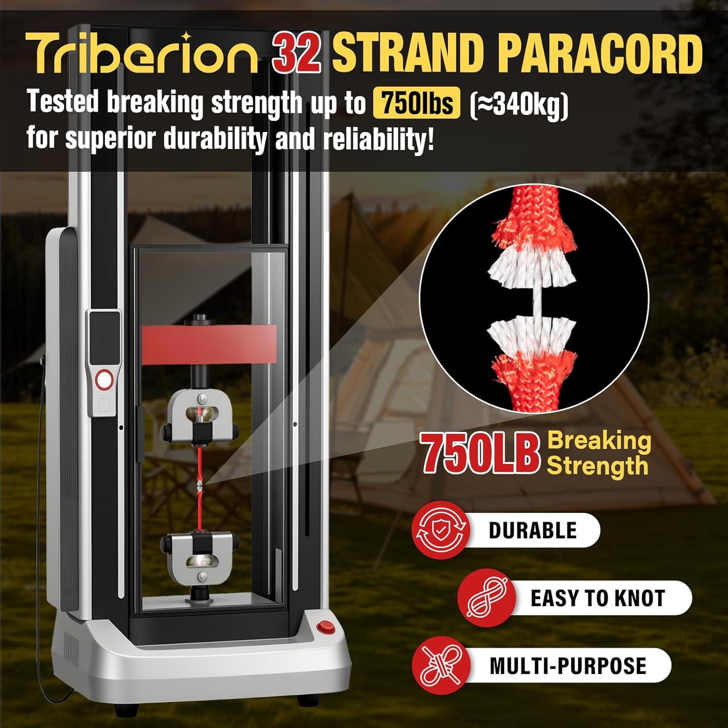 Paracord 750 lb - 100ft 5/32" Heavy Duty Parachute Cord | Durable 12-Strand Survival Rope - Red