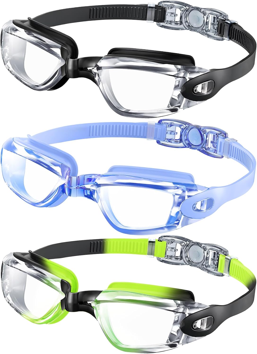 NSSIW Kids Swimming Goggles - Anti-Fog UV400 Protection | No Leak Design for Ages 6-14, 3 Pack