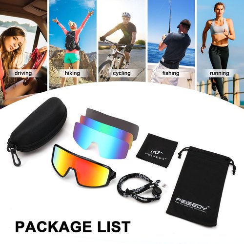 FEISEDY Sports Cycling Sunglasses 4 Lenses Baseball Fishing Ski Running Trekking Golf UV400 Mirrored Sun Glasses B2962
