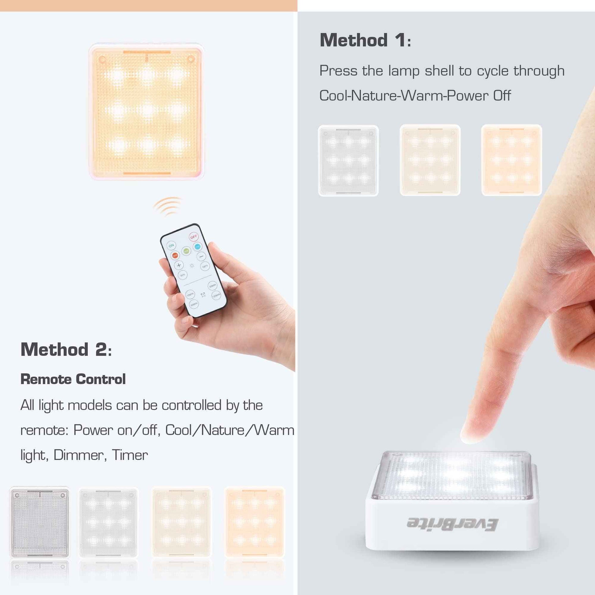 EverBrite Closet Light, LED Tap Lights Push Lights with Remote Control, Battery Powered Stick On Lights for Kitchen, Cabinet, Under Counter, Bedroom (6PCS)