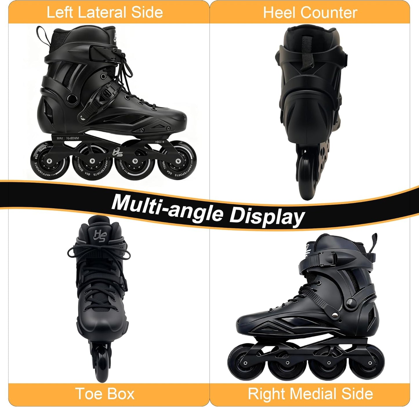 Skiennix Inline Skates - Professional Fitness Roller Blades with PU Wheels for Men & Women | High Performance, Black