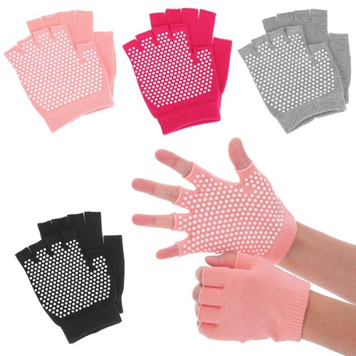 GOOHOCHY 4 Pairs Non-Slip Yoga & Pilate Gloves - Half Finger Ballet Dance Gloves with Wrist Grips - Cotton Ladies Mittens Protection Equipments