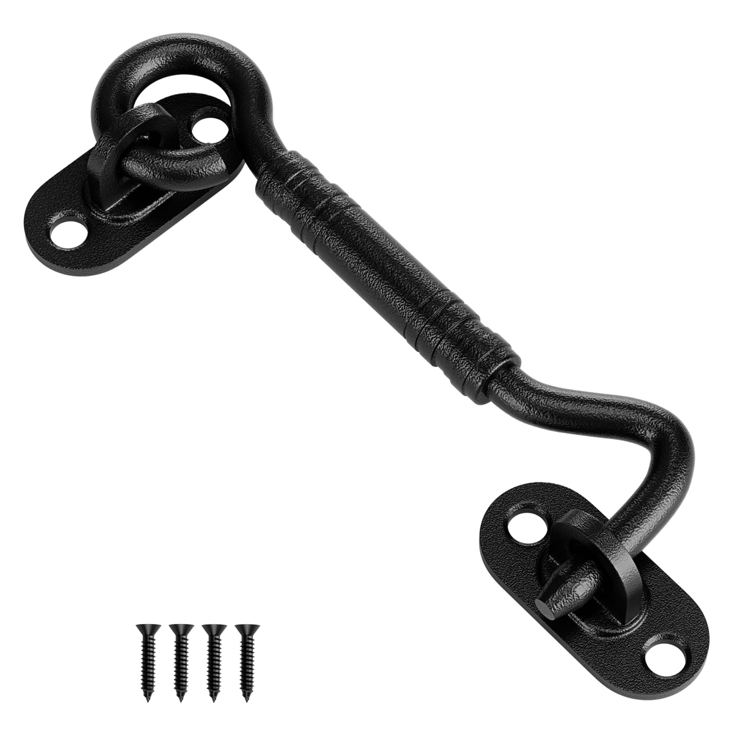 SANKEYTEW 4'' Door Latch Door Lock Hardware, 4'' Stainless steels Hook and Eye Gate Latch Easy Lock for Barn Door, Black Sliding Door Lock with Screws for Window, Cabin Hooks