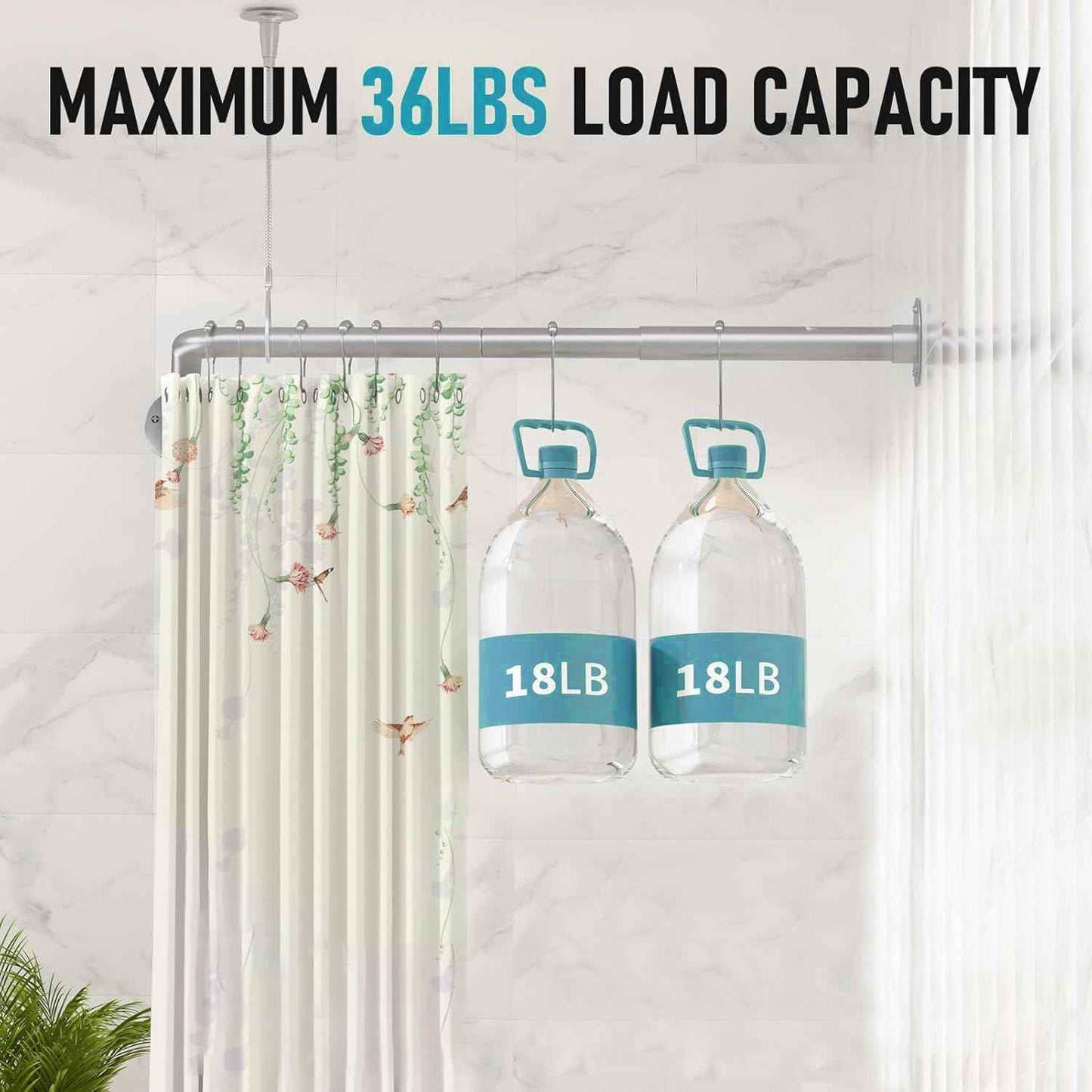 Shower Rod Ceiling Support Bracket 2-Pack – Anti-Sagging 304 Stainless Steel, 60" Adjustable Rust-Resistant, Fits Curved/L/U-Shaped Rods