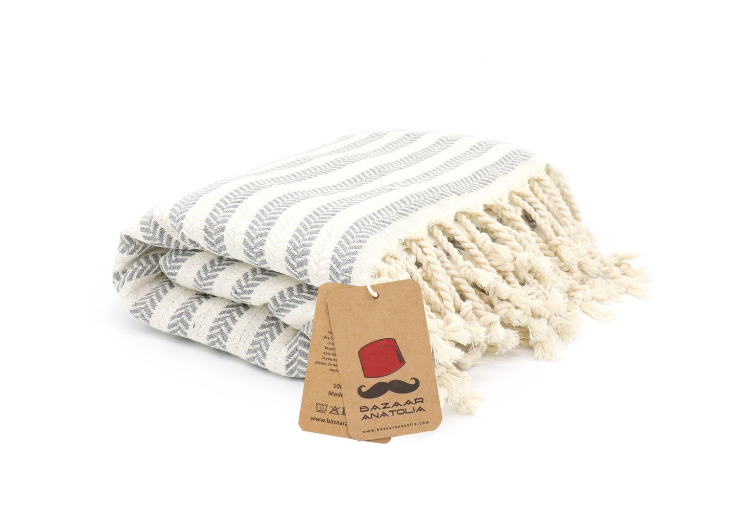 Bazaar Anatolia Turkish Beach Towel, 100% Cotton, 71x39 in, Arpa Grey