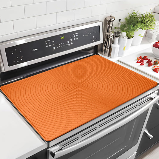 Stove Top Covers for Electric Stove 28" x 20",Silicone Stove Cover Mat Stove Top Protector,450°F Heat Resistance for Glass Stove Top,Dish Drying Mat for Kitchen RV Cooktop Protector (Orange)