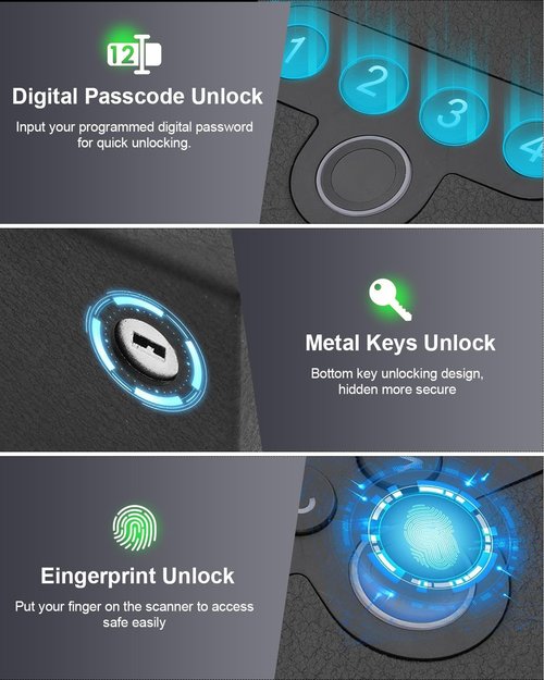 Biometric Pistol Gun Safe - Quick Access Auto Sliding Door | Fingerprint, PIN & Key Security Box - Ideal for Nightstand & Truck
