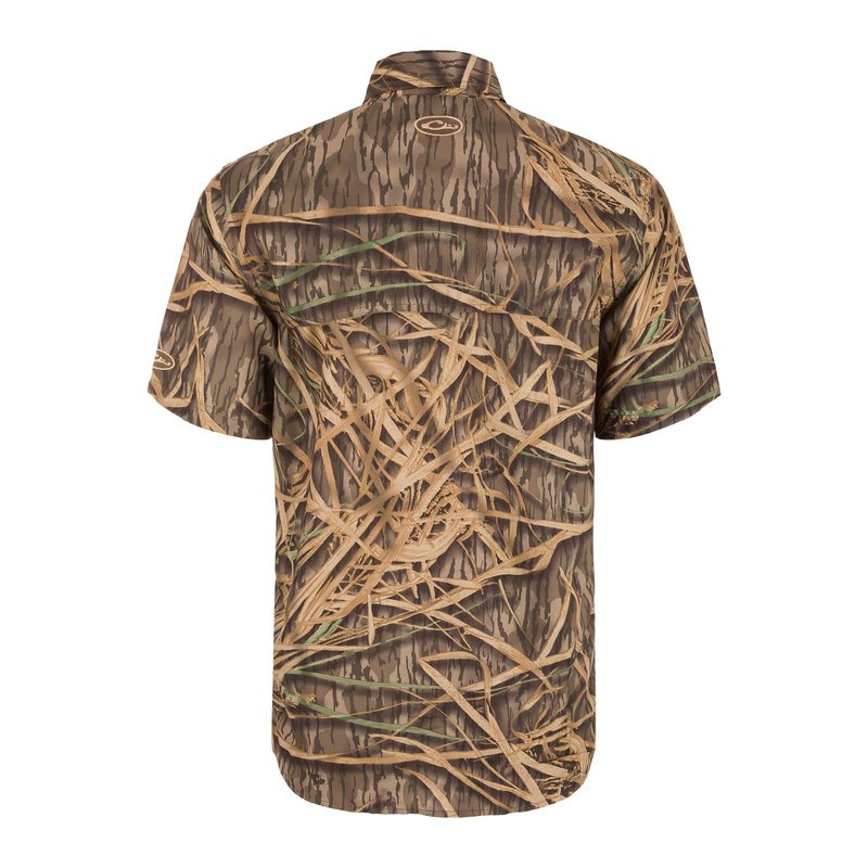 Drake Waterfowl Men's 8-Shot Flyweight Breathable Moisture-Wicking Quick-Drying Hunting Featherweight Short-Sleeved Shirt, Original Shadowgrass, Medium