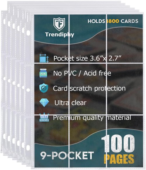 1800 Pockets Trading Card Sleeves - Premium 9-Pocket Protectors for TCG Storage | 100 Sheets