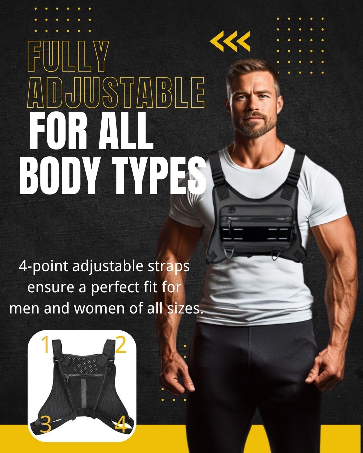 Outdoor Chest Bag for Men, Lightweight Water Resistant Chest Pack with Phone Holder & Extra Storage - Adjustable Tactical Utility Vest for Running, Hiking, Cycling, Workouts, Travel (Black)