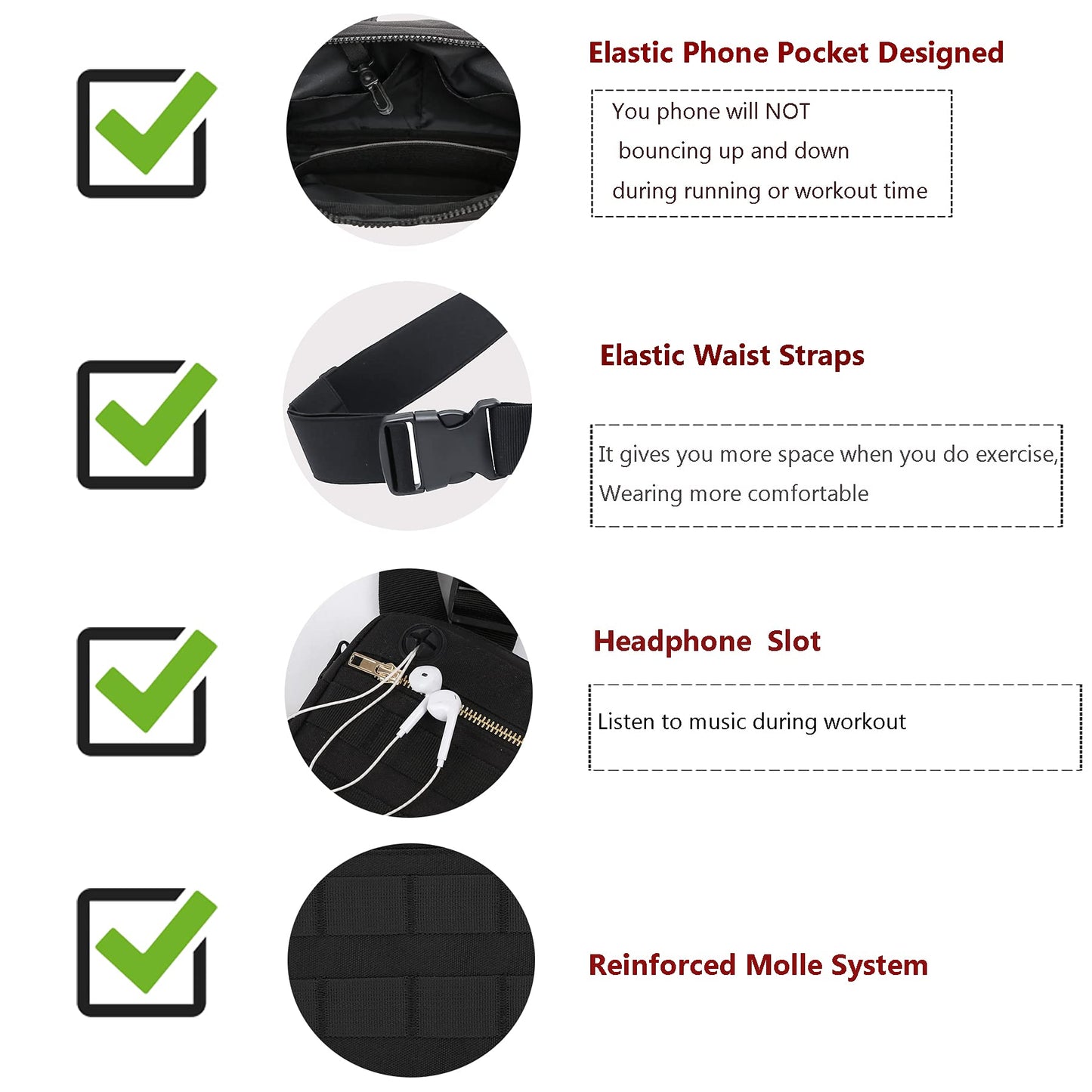 Muserise Outdoor Chest Bag For Men, EDC Chest Pack With Built-In Phone Holder, Lightweight Chest Rig Pouch