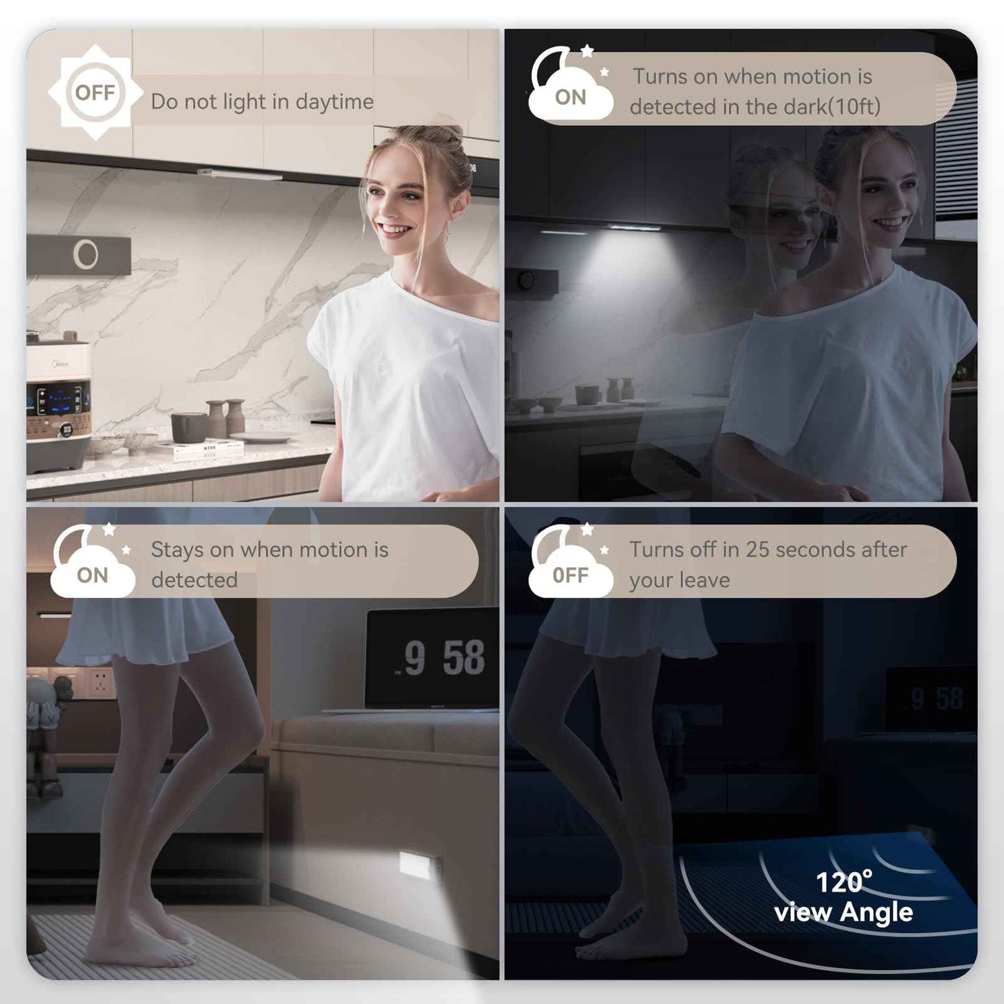 Under Cabinet Lighting, LED Magnetic Motion Activated Under Cabinet Lights, Rechargeable Closet Lights 2500mAh Battery Operated, Wireless Dimmable Under Counter Lights for Kitchen,Hallway 3 Pack