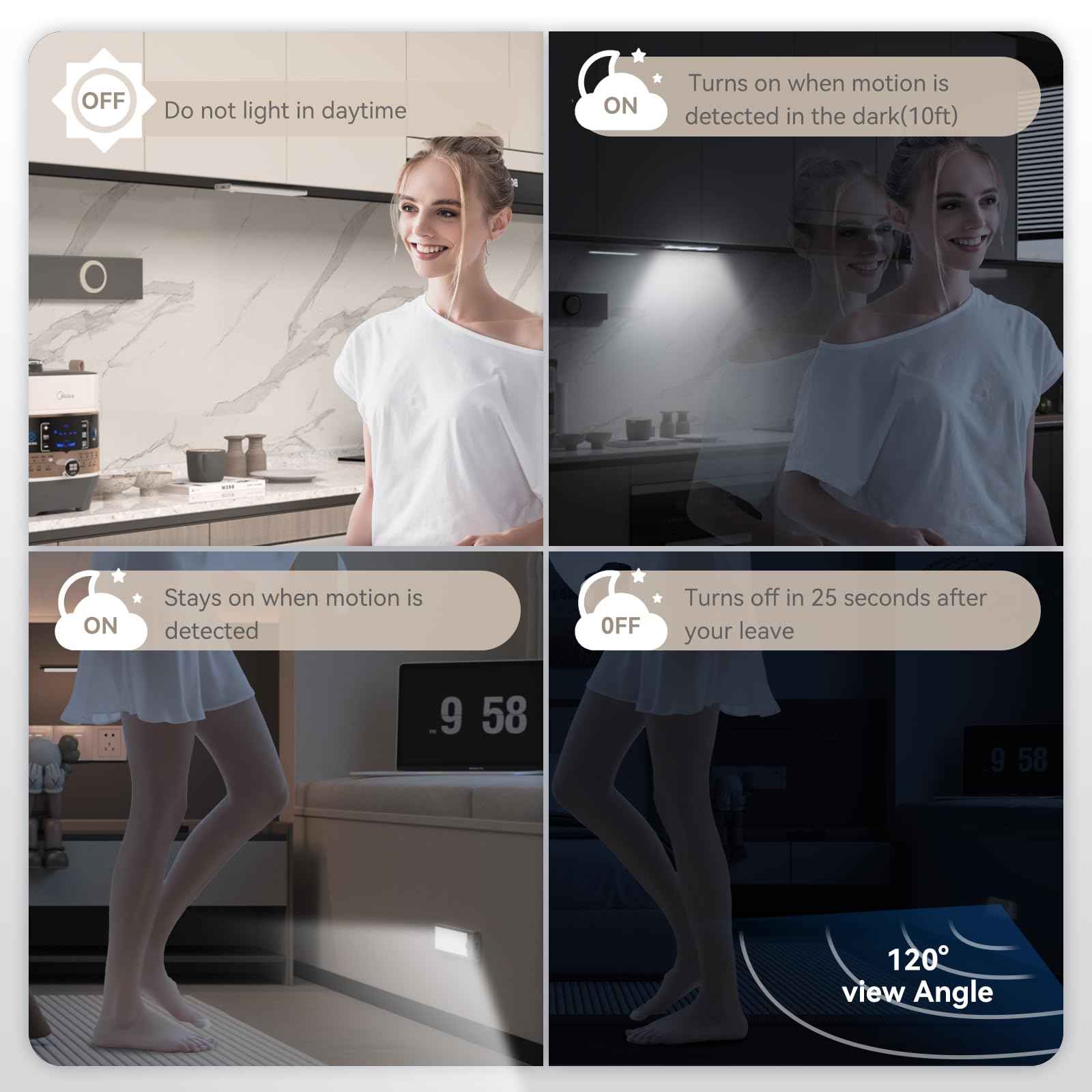 Under Cabinet Lighting, LED Magnetic Motion Activated Under Cabinet Lights, Rechargeable Closet Lights 2500mAh Battery Operated, Wireless Dimmable Under Counter Lights for Kitchen,Hallway 3 Pack