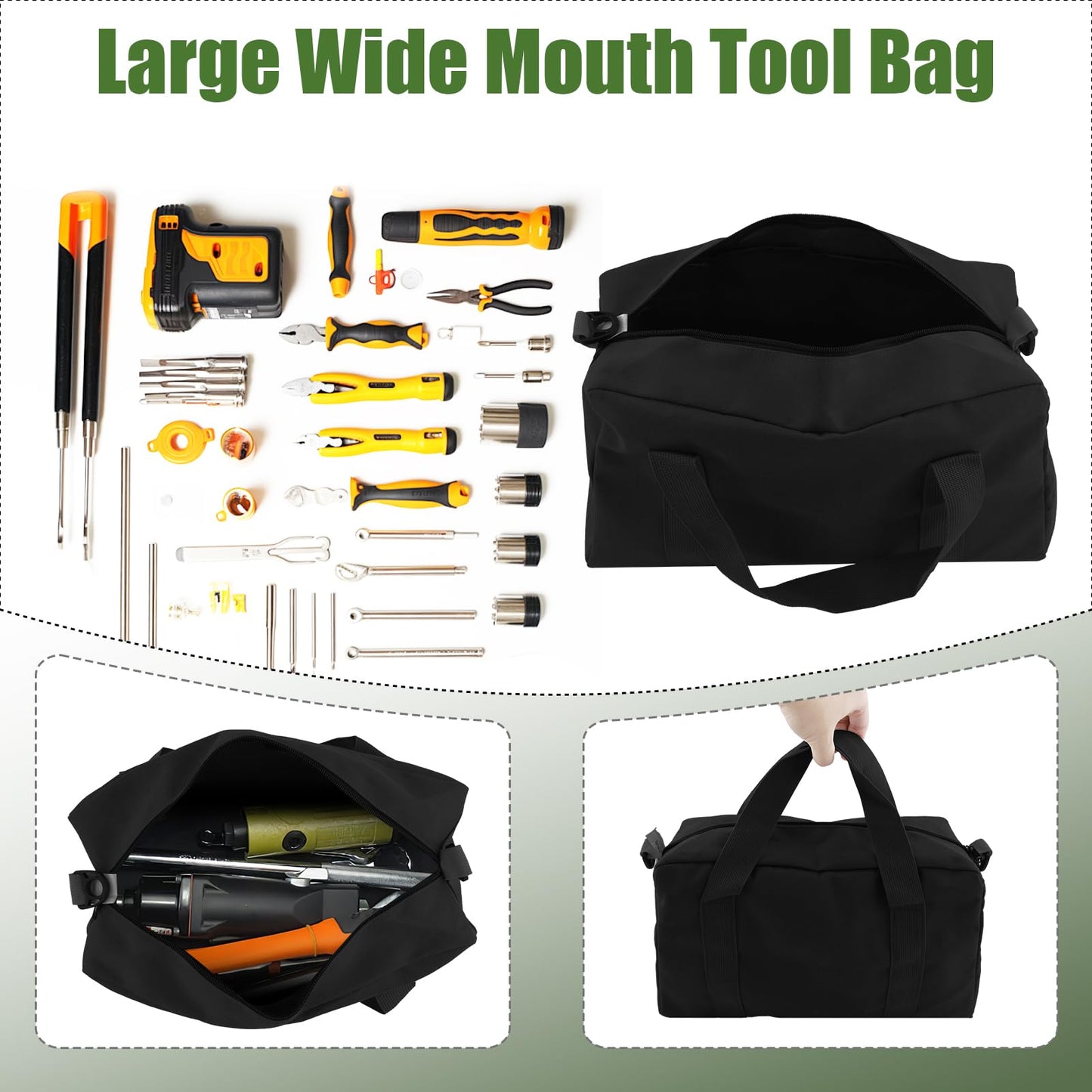 Small Tool Bag,Close Top Wide Mouth Tool Organizer Bag,Large Capacity Tool Bags for Men,Canvas Tool Storage Bag for Storage Handbag for Screwdrivers,Wrench,Pliers Hand Tools (black, 14 Inch)