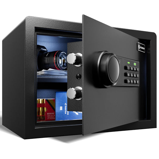 XDeer Biometric Safe Box, Quick-Access Security Safe Box with Upgraded Fingerprint, Steel Handgun Safe Lock Box for Kid/Home/Office (0.78 Cu.Ft【NO FPR】)