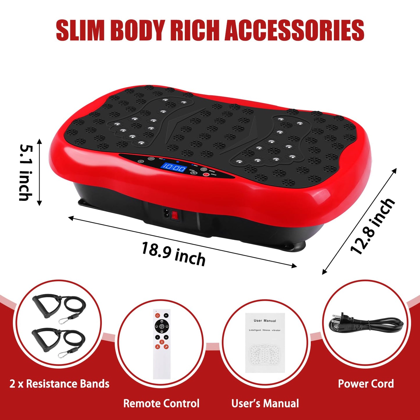 Vibration Plate Exercise Machine, Health & Fitness Full Body Vibration Platform, Portable Vibration Plate Platform for Weight Loss Home Fitness, w/Resistance Bands+Remote