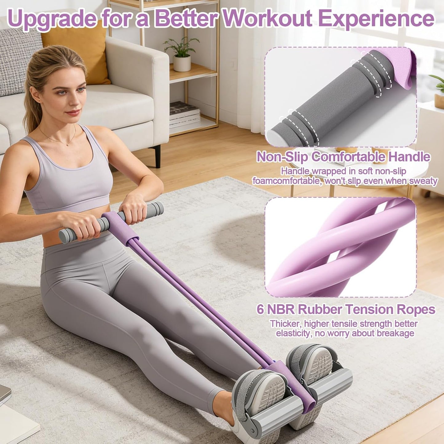 Skiennix Resistance Bands - Adjustable Foot Pedal Design for Full-Body Workouts | 6 Tubes, Natural Rubber
