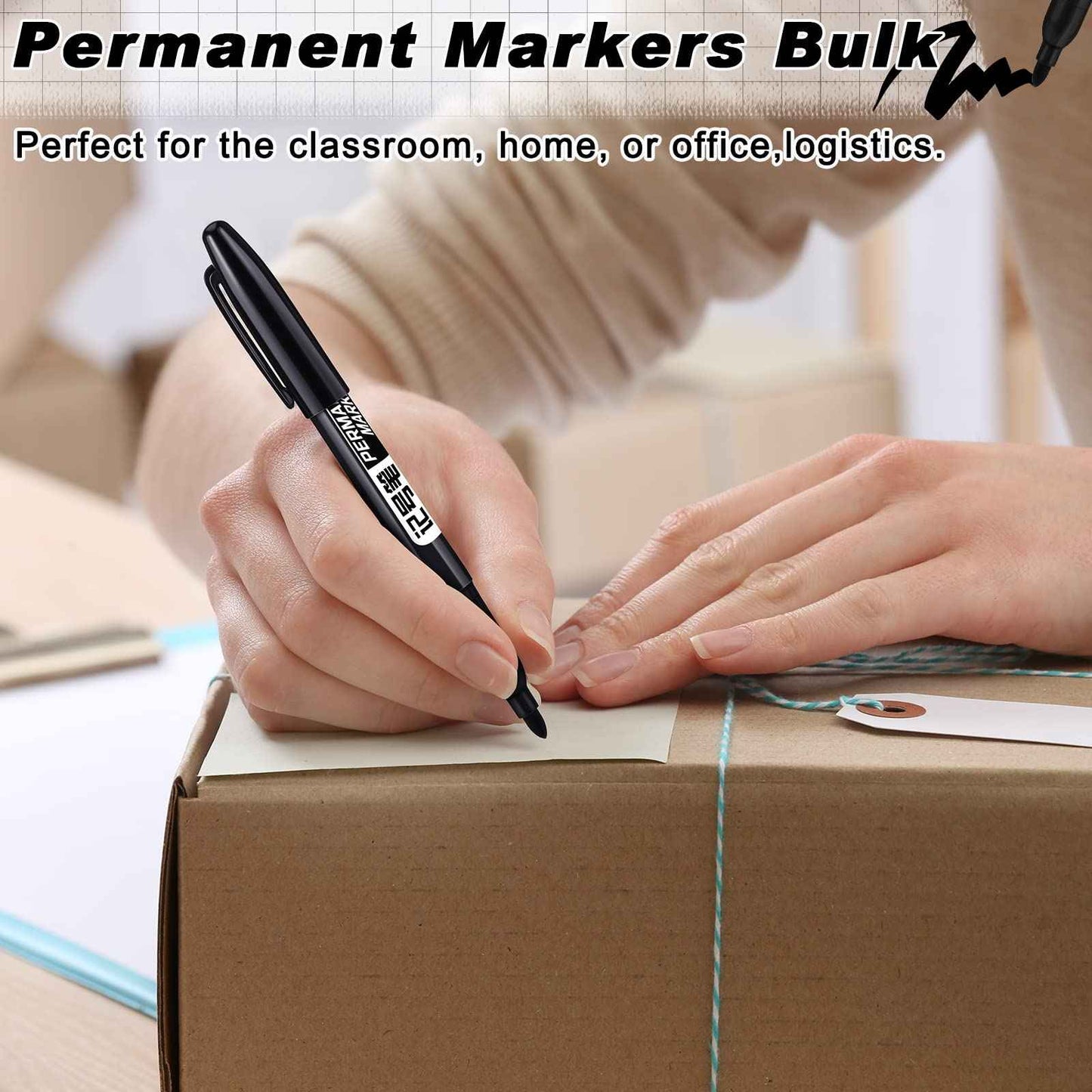 Thenshop 500 Pack Permanent Markers Bulk Black Permanent Marker Set Fine Point Pens Waterproof Work on Wood, Metal, Plastic, Stone, Glass