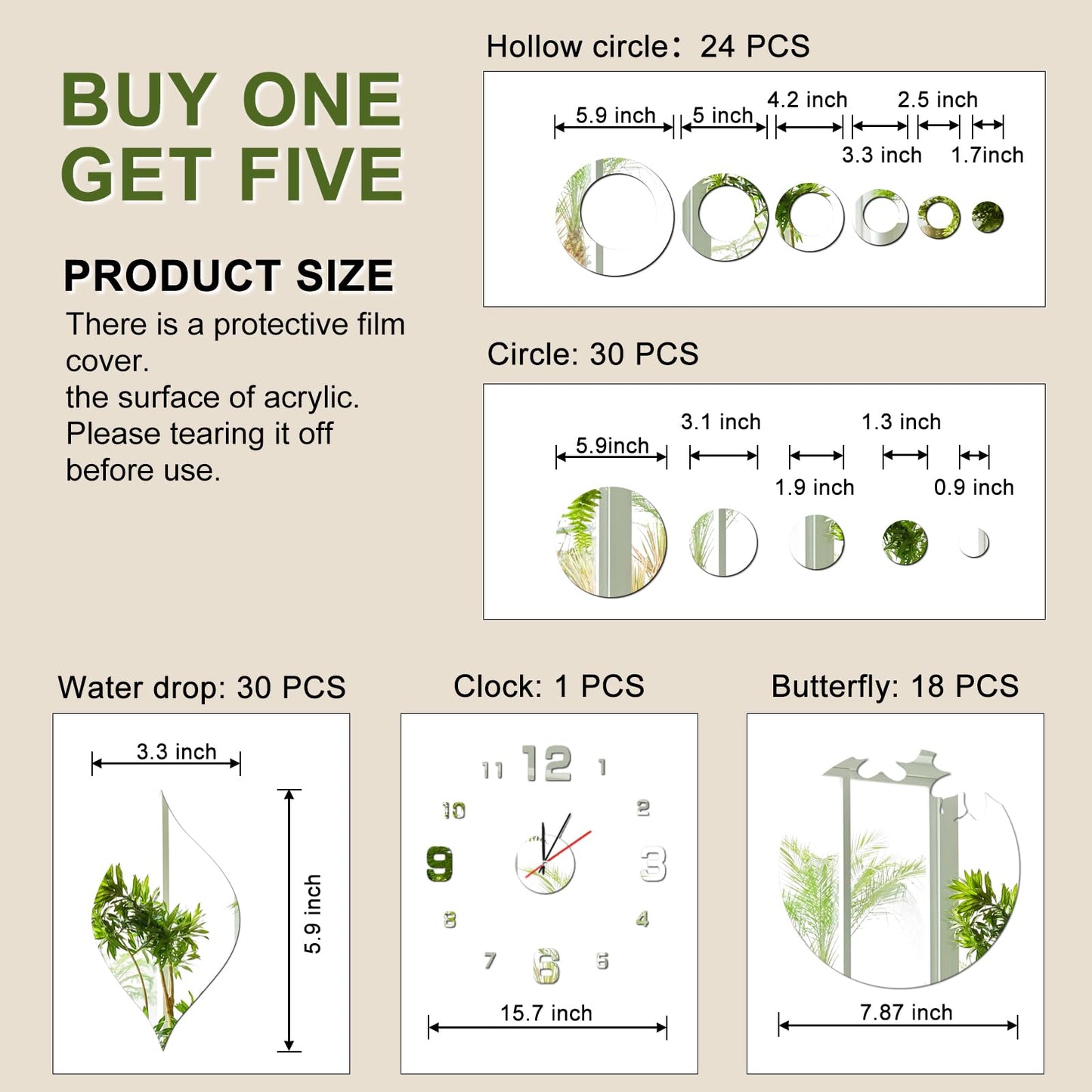 [Buy One Get Five] Acrylic Mirror Wall Stickers, 3D Teardrop Removable DIY Teardrop Peel and Stick Mirror Wall Decal Set for Living Room Bathroom Home Office Background Decorations (Silver)