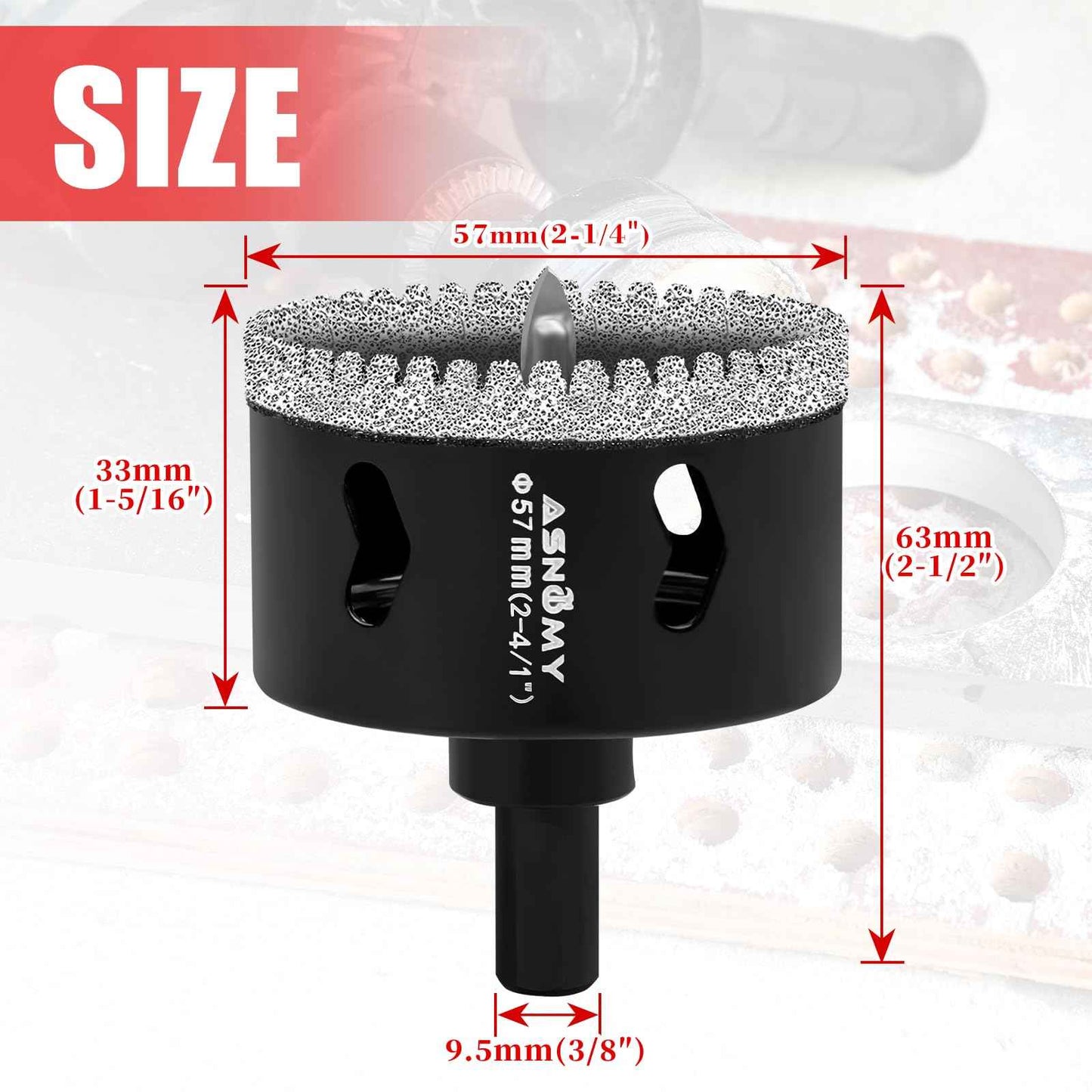 2-1/4 Inch Diamond Hole Saw with Pilot Drill Bit, 2-1/4" Serrated Brazing Tile Hole Saw Diamond Core Drill Bits with Guiding Bit for Ceramic Porcelain Tile Glass Stone Granite Marble