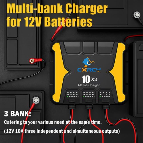 3 Bank Battery Charger 12V | 30A Waterproof Marine Charger & Maintainer for SLA/AGM, Lithium, Calcium & Deep-Cycle Batteries