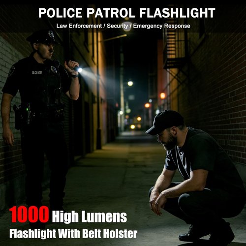 FandyFire Rechargeable Police Flashlight with Holster-1000 High Lumen LED Tactical Flashlights for Duty Belt, 3 Modes and Hidden C Port, Law Enforcement Gear Safety Accessories Gifts (Black)