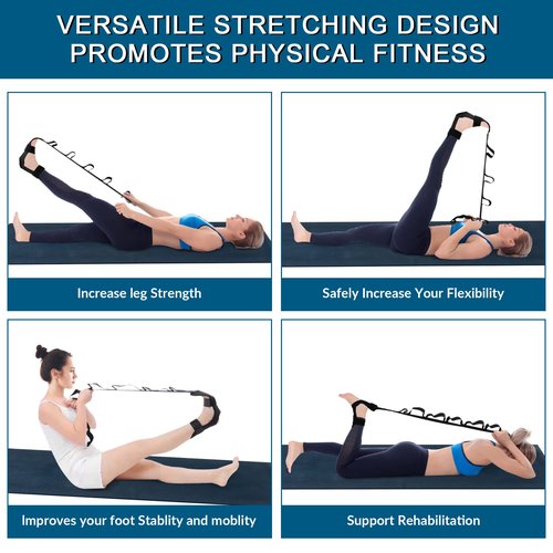 Komzer Foot Stretcher Belt, Foot Stretcher Stretch Strap for Plantar Fasciitis, Heel Spurs, Foot Drop, Achilles Tendonitis & Hamstring. Yoga Foot & Leg Stretch Strap (Black)