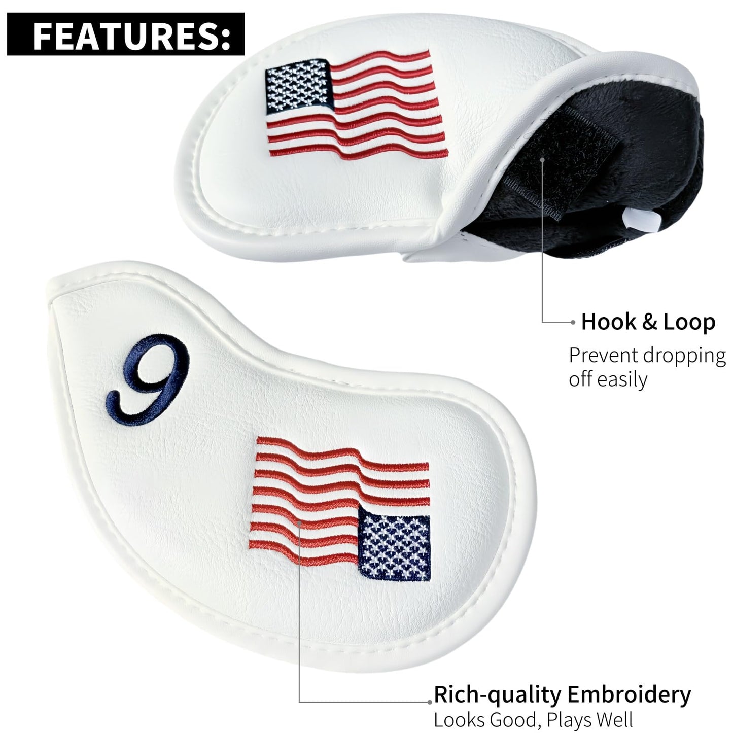3pcs American Flag Golf Wedge Head Cover, US Flag Wedge Covers Set 52 56 60 - Premium Leather Golf Iron Club Head Cover Headcover for Men