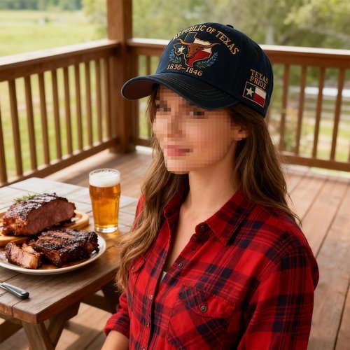 Republic of Texas Commemorative Hat – Hand Embroidered Baseball Cap with Dome Top and Short Brim, Totem National Style Blue-Black