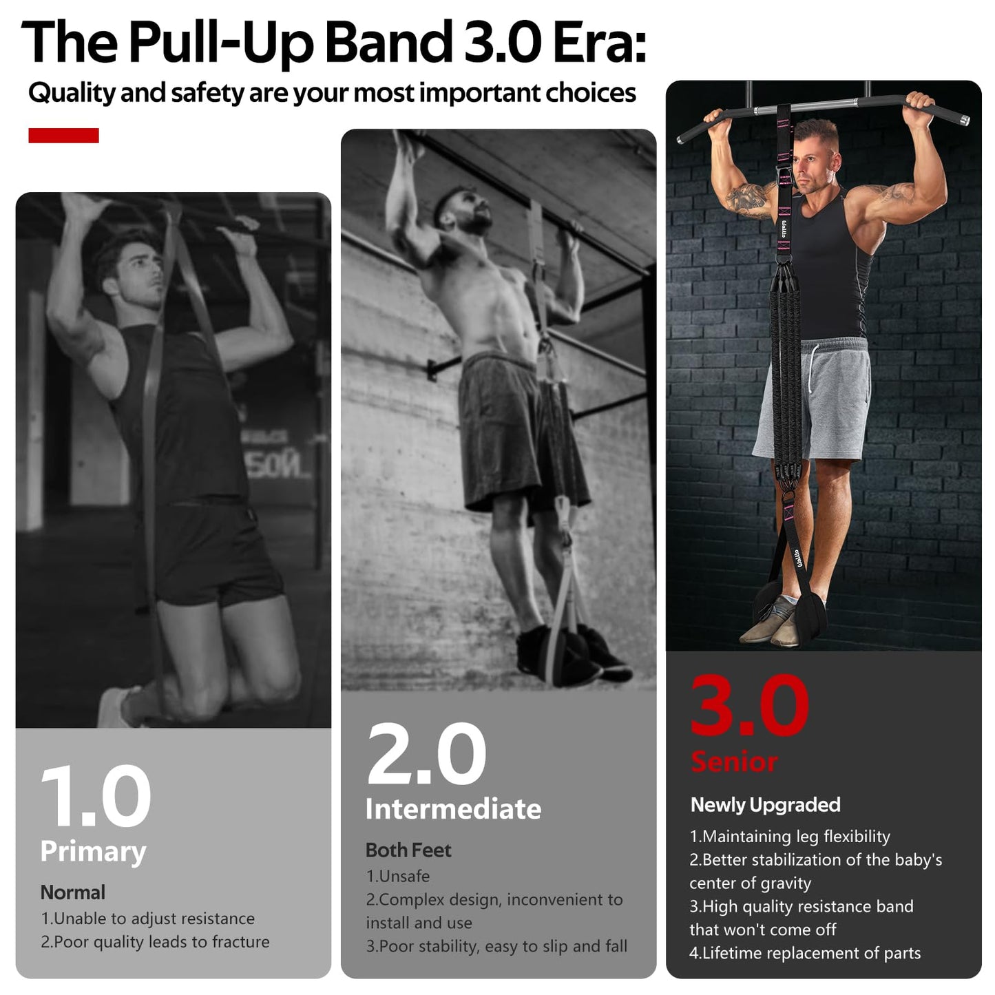 Pull Up Assistance Bands Set, Heavy Duty Adjustable Pull Up Assist Band with Feet Rest, Strength Training Bands for Home Gym Fitness, Pull-Up Bar, Calisthenics and Body Stretching