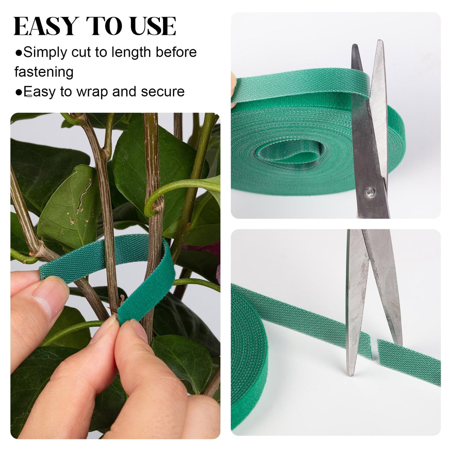 GCTWFYK 4 Roll Plant Ties Garden Tape, 131 Ft Green Plant Ties for Climbing Plants, 1/2‘’ Twist Ties for Plants, Reusable Nylon Plant Support Gardening Tape for Growing,Home,Office