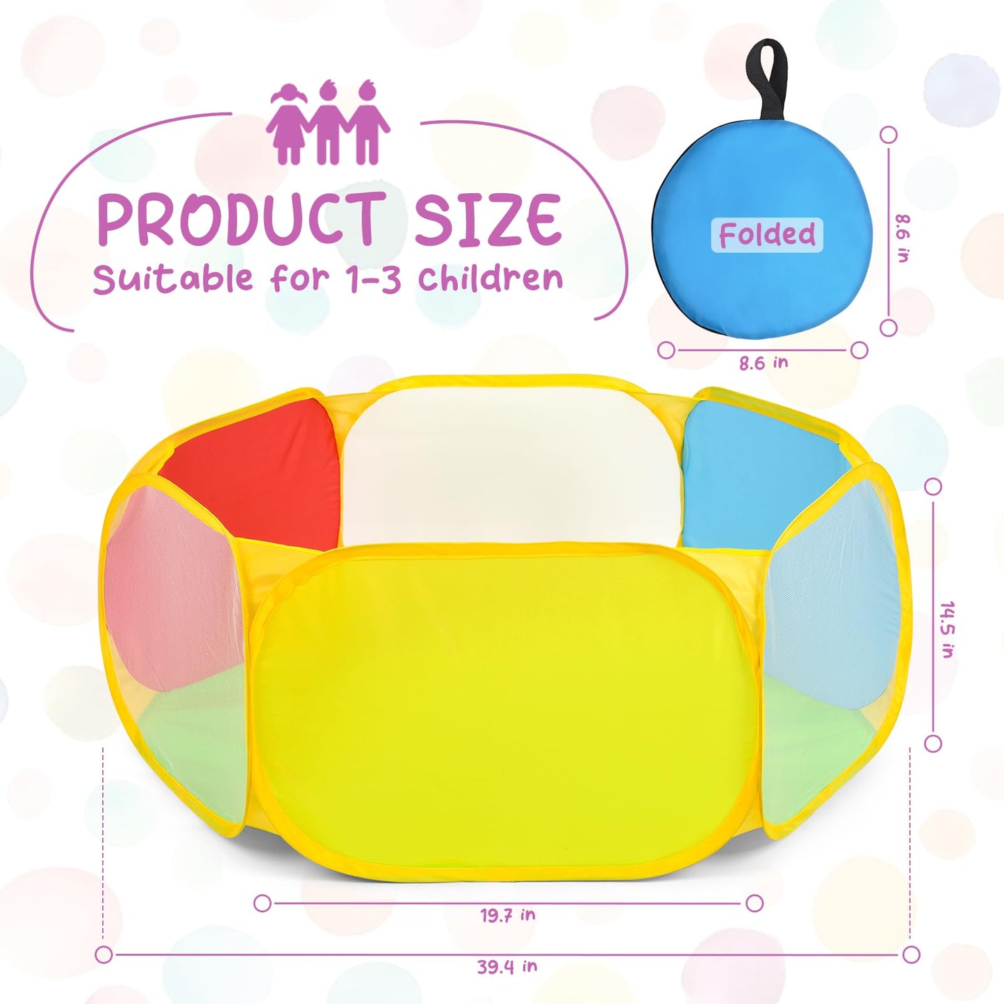 Eocolz Kids Ball Pit Large Pop Up Toddler Ball Pits Tent for Toddlers Girls Boys for Indoor Outdoor Playhouse Baby Playpen w/Zipper Storage Bag, Balls Not Included (Blue Yellow Red Green)