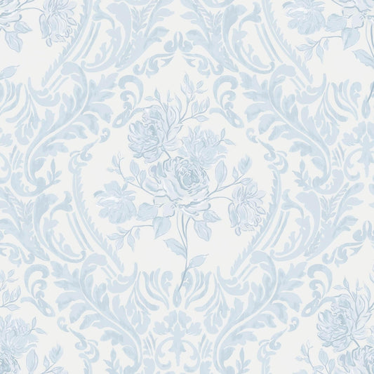 Ismoon Peel and Stick Wallpaper Vintage Floral Contact Paper Boho Watercolor Blue Damask Wallpaper Textured Removable Self Adhesive Vinyl Wall Paper for Bedroom, 17.3 in X 6.5 ft