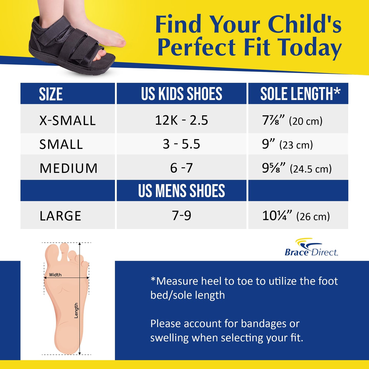 Brace Direct Pediatric Post-Op Shoe, Children’s Foot Injury Recovery, Support for Broken Toes, Fractures, Sprains, Protective Square Toe, Universal Left or Right Foot, Kids XS (US 11-1)