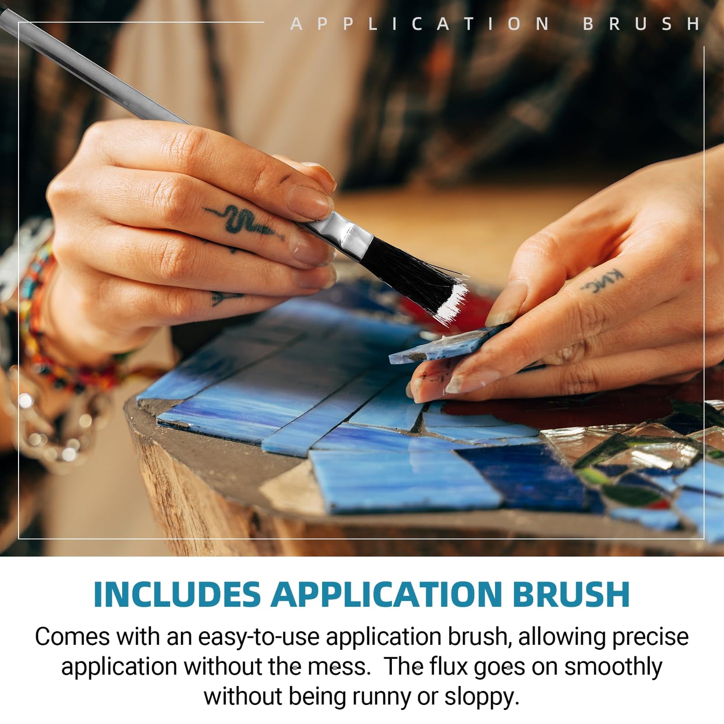 Calvana 8OZ Liquid Solder Flux for Stained Glass, Handy Soldering Flux with Flux Brush, Stained Glass Paint Supplies Kit & Starter Tools, Easy Clean Up, 237ml