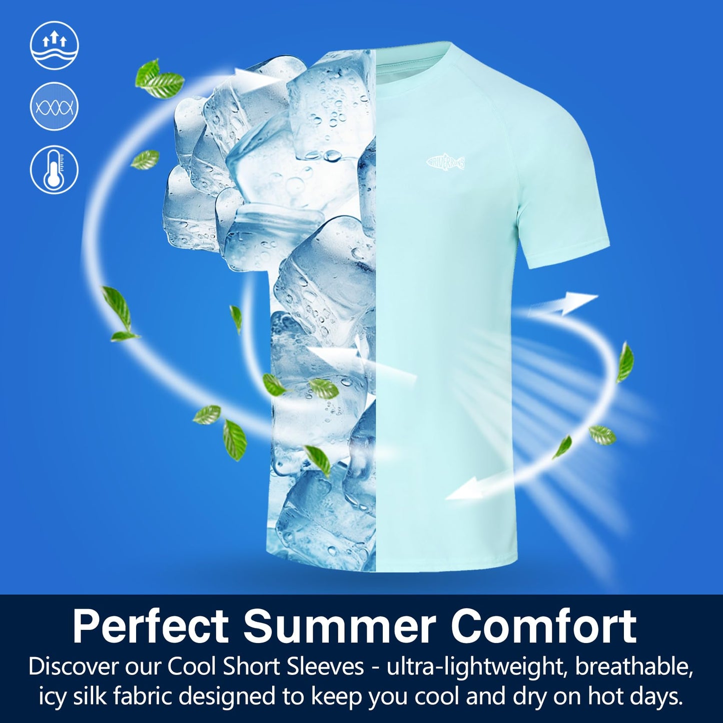 Riverruns Men's Swim Shirt, UPF 50+ UV Protection Rash Guard, Quick-Dry Athletic T-Shirt for Fishing & Surfing#1014 Light Green